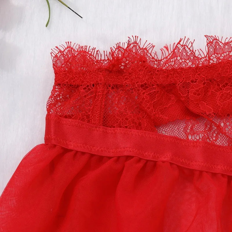 4 Piece Set Sexy Lingerie Set - Ruffled Skirt Garter Socks Sexy Underwear Suit