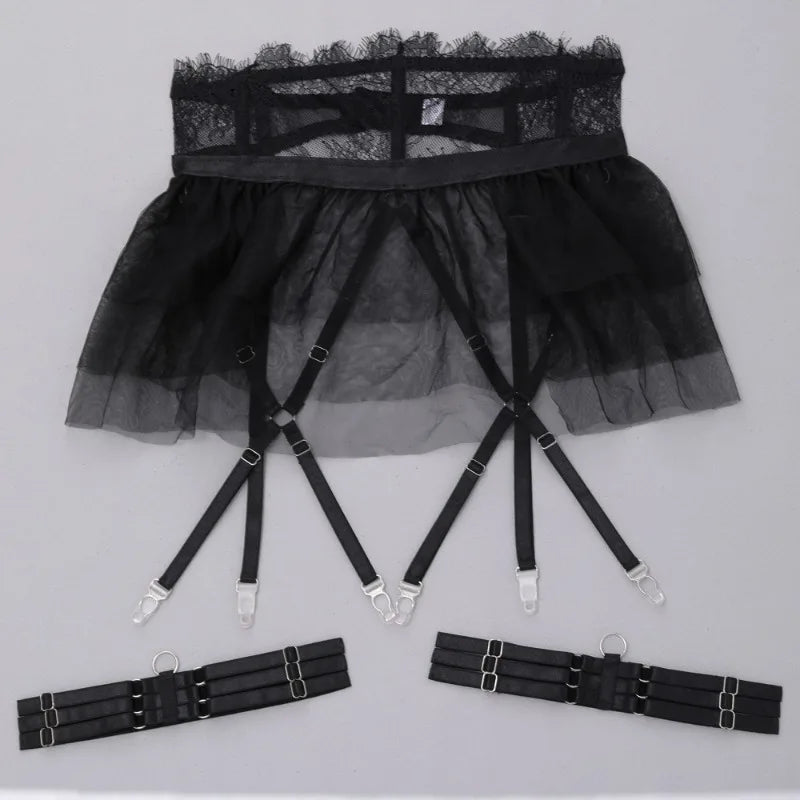 4 Piece Set Sexy Lingerie Set - Ruffled Skirt Garter Socks Sexy Underwear Suit